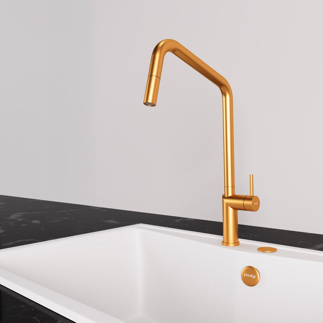 Grifo Cocina con ducha extraíble Oro Rosa POALGI